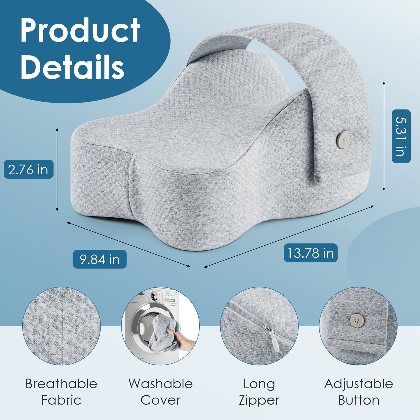 KAIPARA Knee Pillow for Side Sleepers, Memory Foam Knee Support Pillow, Comfortable Leg Pillow for Side Sleeping with Adjustable Strap, Relief for Sciatica, Back, Hips, Knees, Joints, Gray
