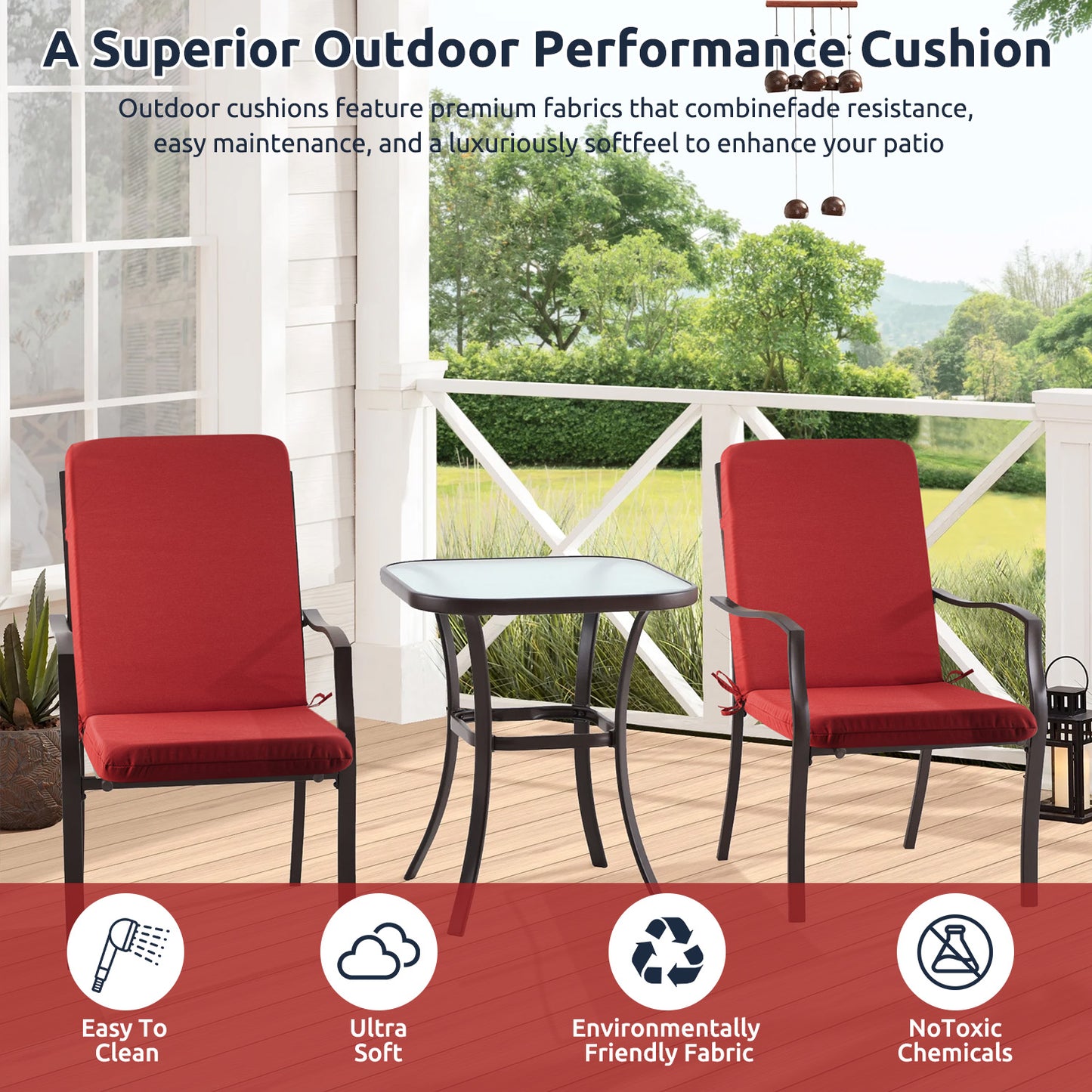 MOONORAH Outdoor Chair Cushions, Patio Seat Cushions Outdoor Chair Pads, 42"L x 18"W Rectangle Waterproof Outdoor Chair Cushion Garden Sofa Couch Chair Pads, Premium Comfortable, Red