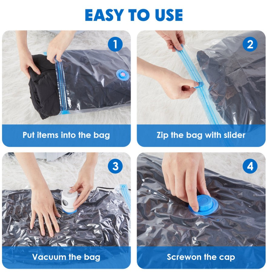 Onekawa 12-Pack Vacuum Storage Bags Set - Space-Saving Travel Solution with Pump for Clothes, Blankets, and Bedding