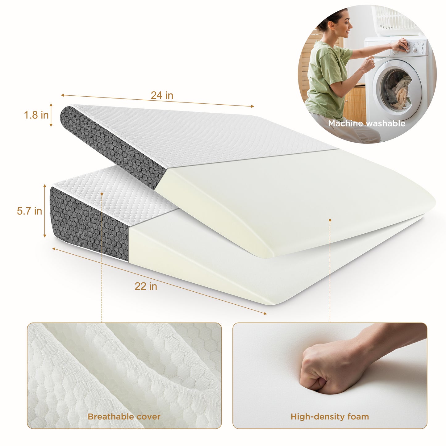 WANALIT Wedge Pillow for Sleep Apnea,2PCS Wedge Pillows for Acid Reflux,Bed Wedge Pillow Set for Sleeping,Back Pain,Gerd,Heartburn,Snoring,Triangle Elevated Pillow for After Surgery/Leg/Neck