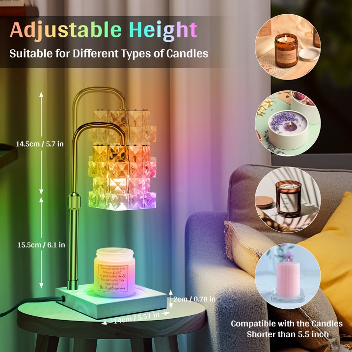 LOFTER-PRO Candle Warmer Lamp - RGB LED, Timer, Dimmer, Adjustable Height