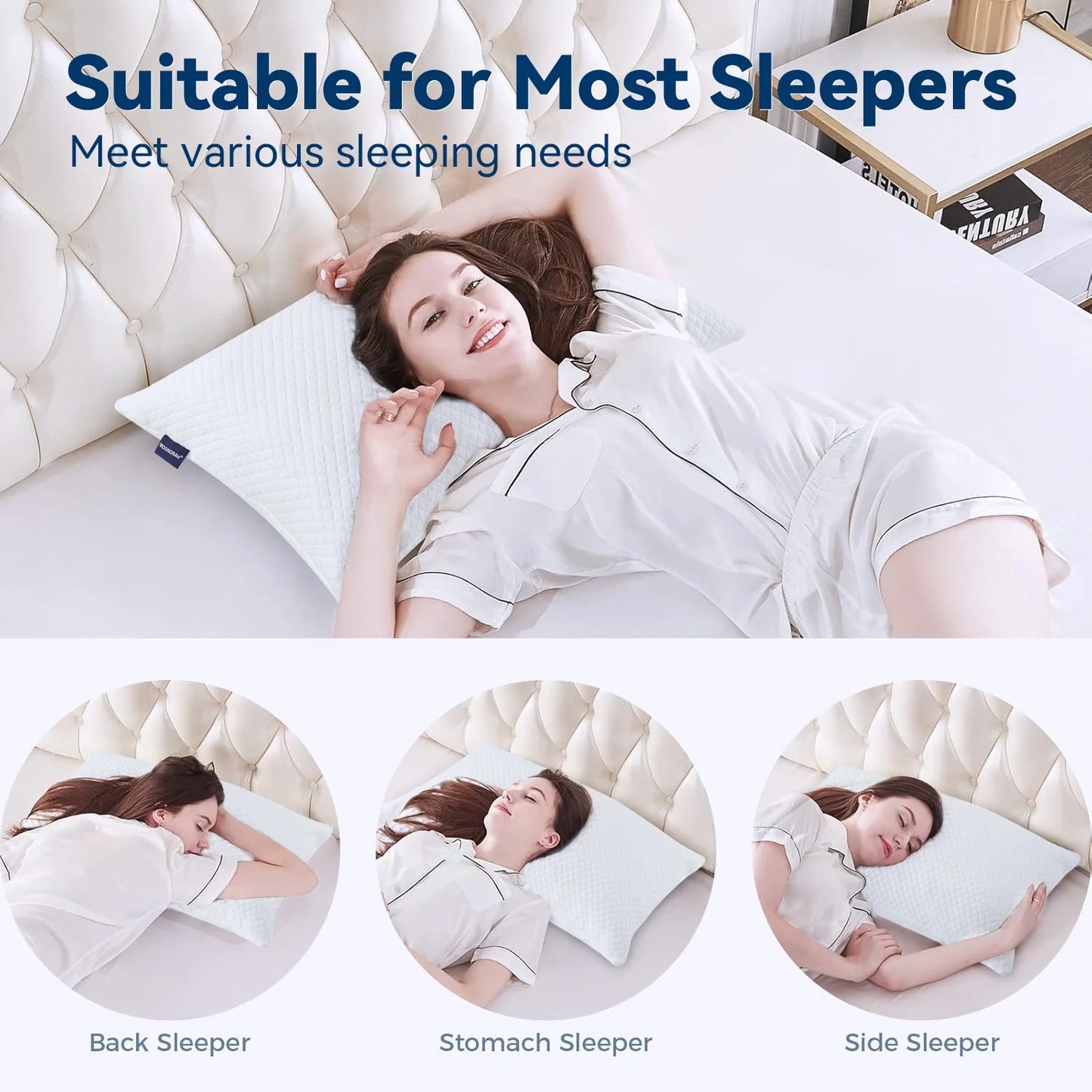 MOONORAH Cooling Shredded Memory Foam Bed Pillows Adjustable Firm Support Pillow for Side Back Stomach Sleepers, Bed Pillows Queen Size Set of 2, Removable Cover