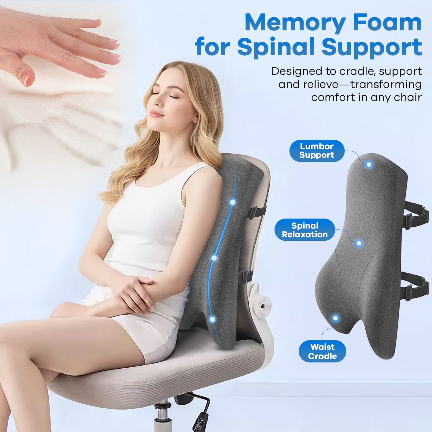 Kaipara Memory Foam Lumbar Support Pillow - Ergonomic Back Cushion - Gray