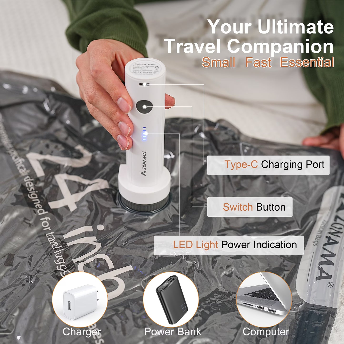 LOFTER-PRO Travel Vacuum Storage Bags - Rechargeable Wireless Electric Pump - 20 Pack
