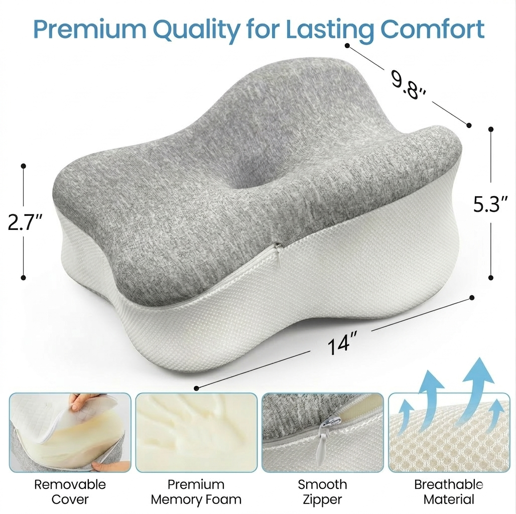 KAIPARA Knee Pillow for Side Sleeper, Memory Foam Leg Pillow for Side Sleeping, Sciatica Pain Relief Pillow, Spine Alignment Pillow for Hip, Back, Joints Pain Relief