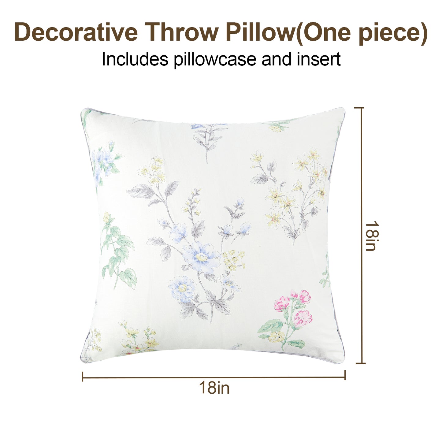 MOONORAH Throw Pillow, 18 x 18 Inches Decorative Pillows with Zipper Closure for Sofa, Bed and Couch Decorative Stuffer Pillow, Flowers