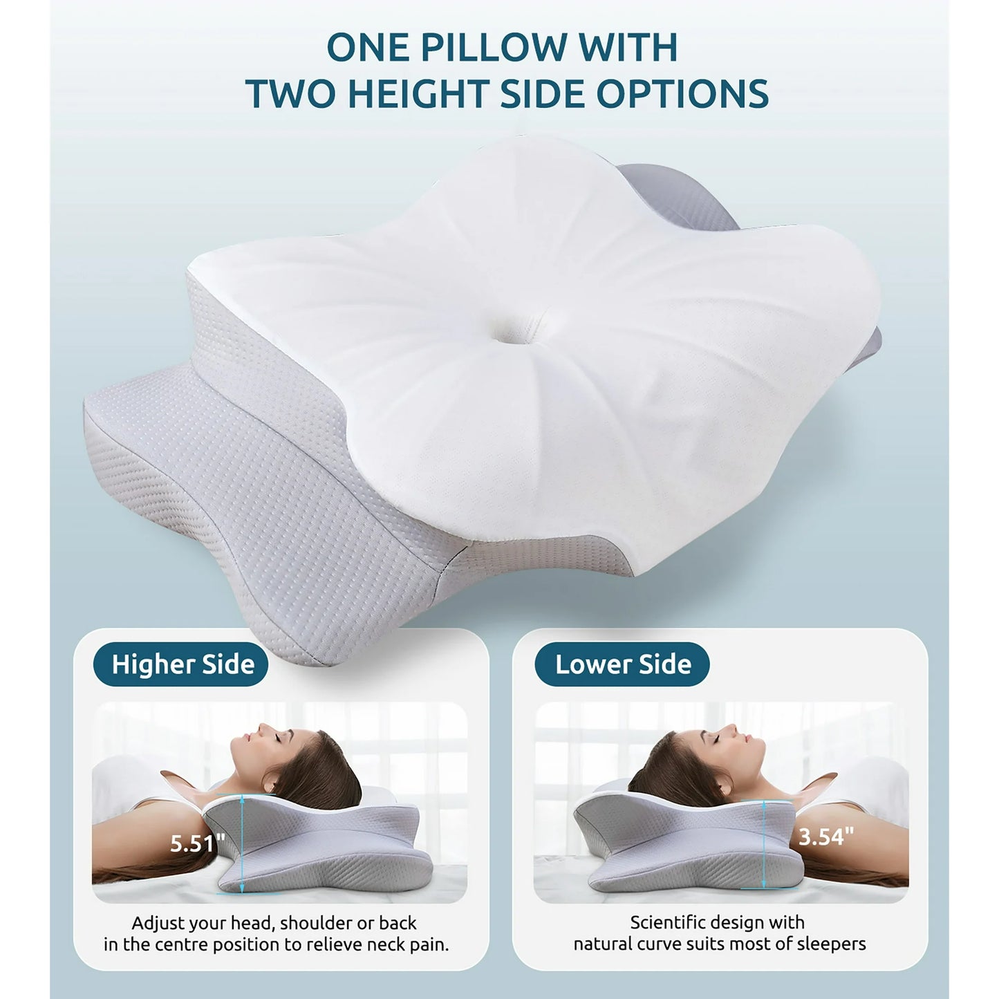MOONORAH Memory Foam Pillow Stomach Sleeping Pillow, Protect Cervical Vertebra Pillow, Suitable For Playing Mobile Phone, Reading, Cushion In Bed, Washable Cover, Gray
