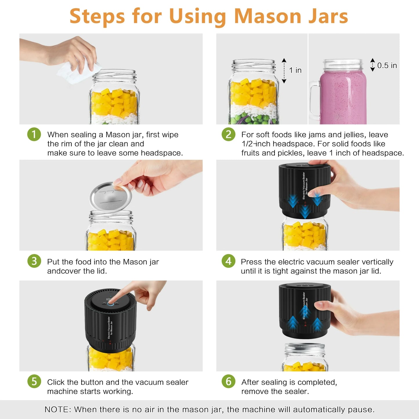 MOONORAH Electric Mason Jar Vacuum Sealer Kit for Wide Mouth and Regular Mouth Mason Jars, with Mouth and Regular Mason Lids, for Food Storage and Fermentation, Black