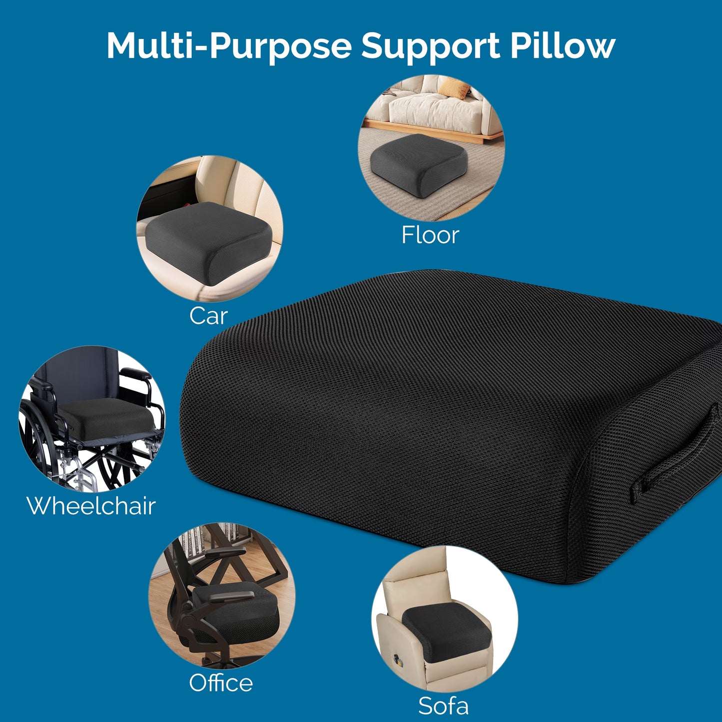 Kaipara Extra Thick Chair Cushion for Office Chair, 6" Booster Seat Cushion for Height Increase & Pain Relief, High Resilience Foam Seat Cushion with Non-Slip Bottom, Strap & Handle, 18 x 16 x 6 inch