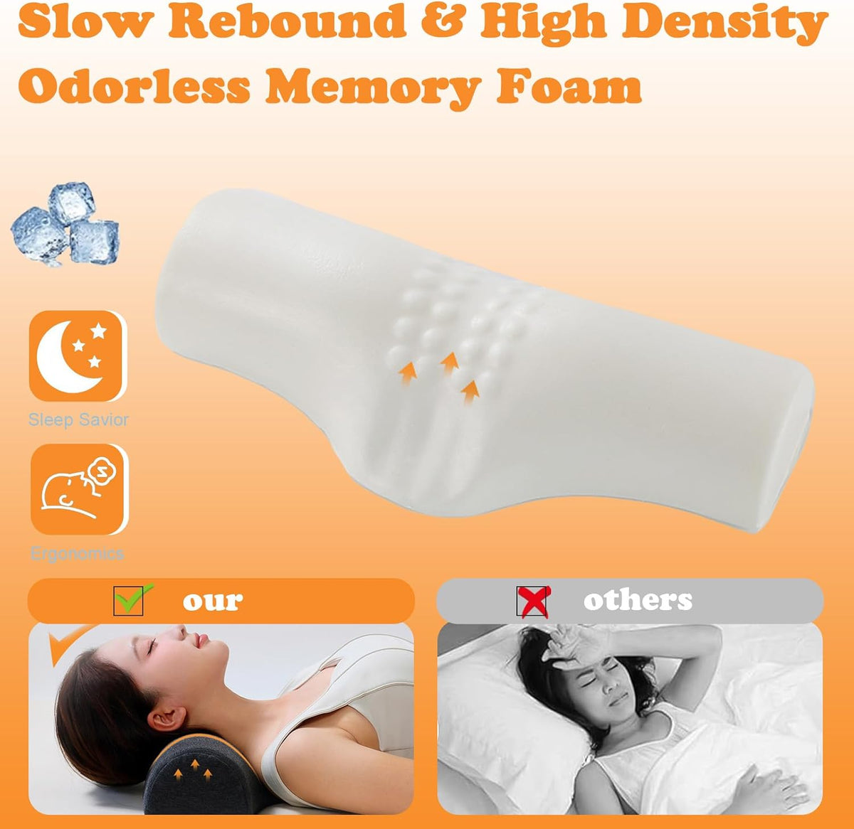 MOONORAH Cervical Neck Pillow - Memory Foam Support for Pain Relief - Gray