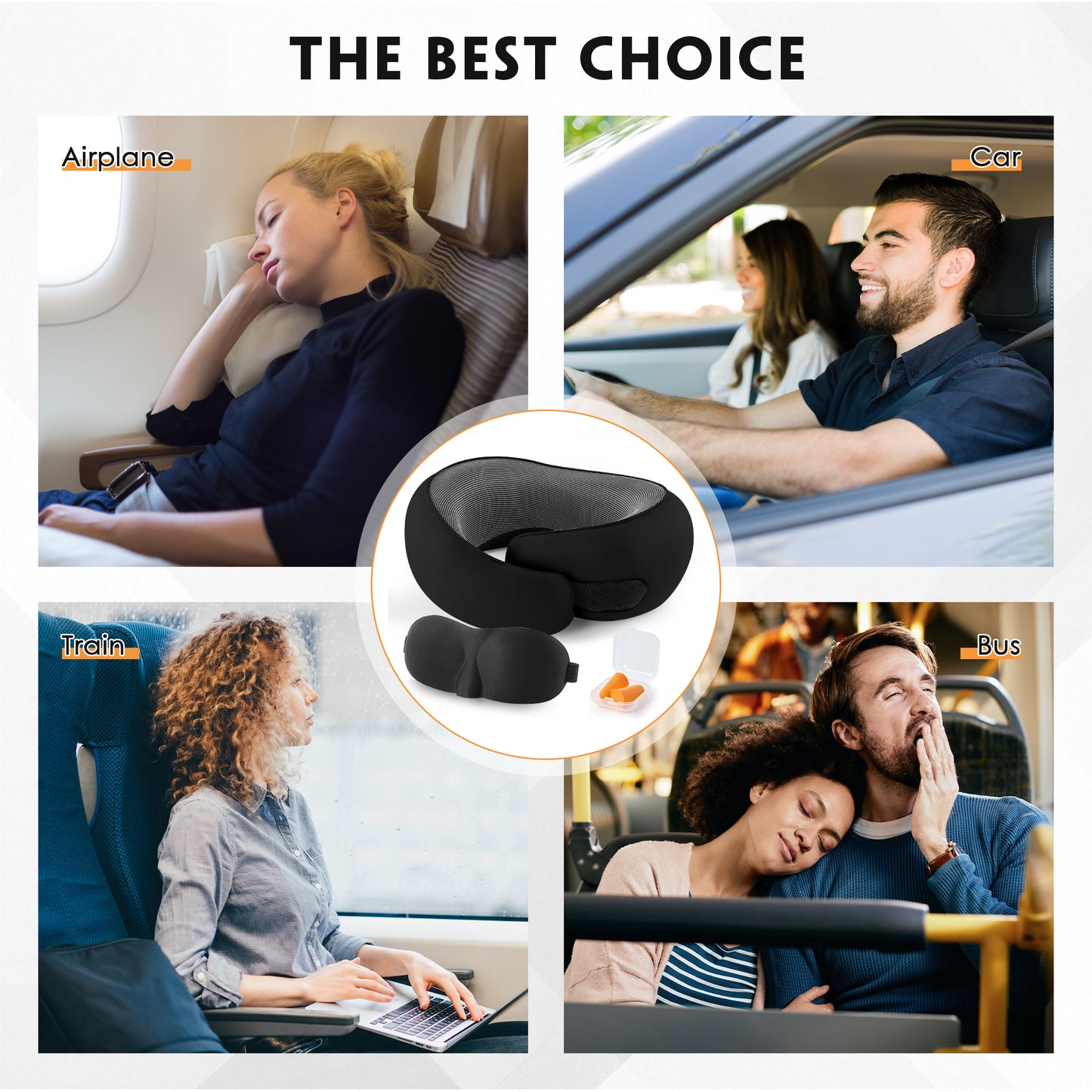 MOONORAH Travel Pillows for Airplanes, Travel Neck Pillow Travel Pillow, 360° Support Memory Foam Travel Pillow with 3D Contoured Eye Mask, Earplugs and Storage Bag for Airplanes Offices, Cars, Black