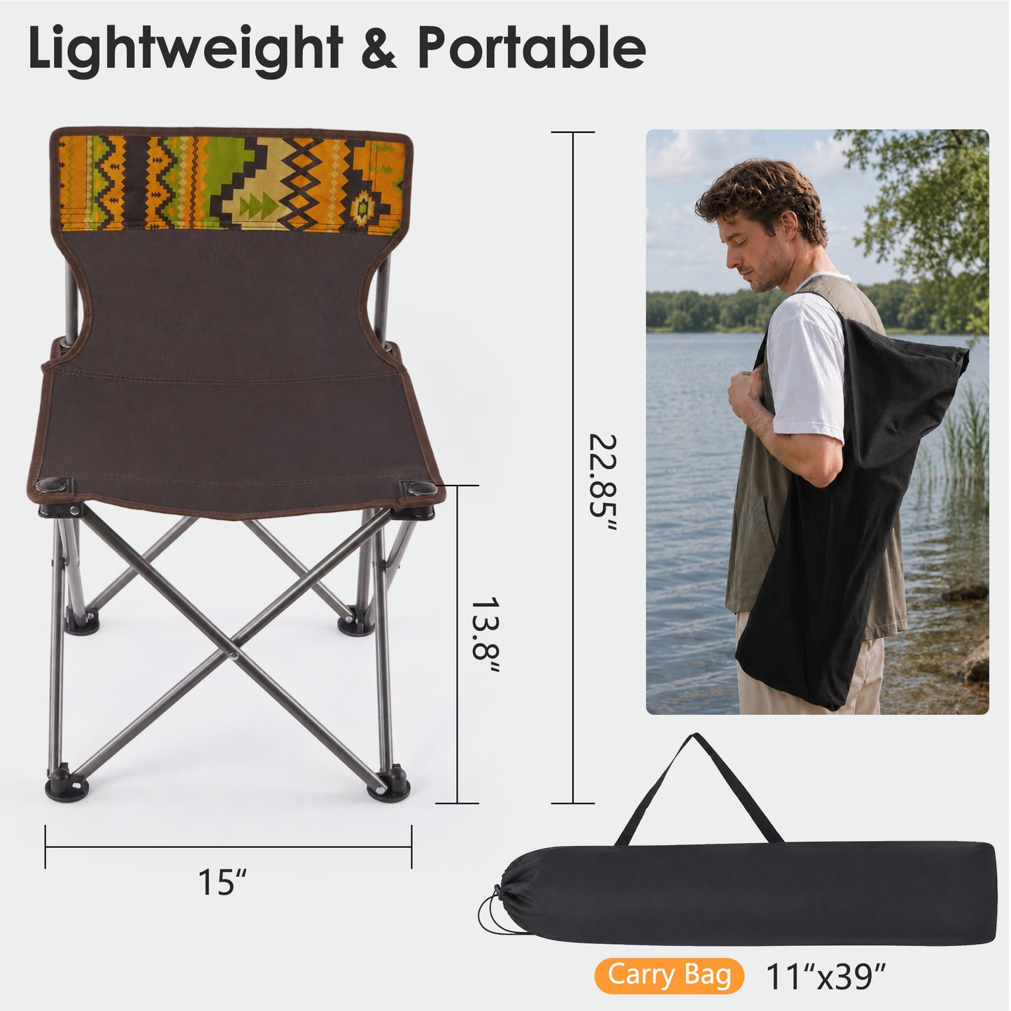 MOONORAH Camping Chair, Folding Portable Camping Chairs, Lightweight Compact Folding Chair Mesh for Outdoor Camp Travel Beach Picnic Festival Hikin with Side Pocket, Storage Bag, Brown
