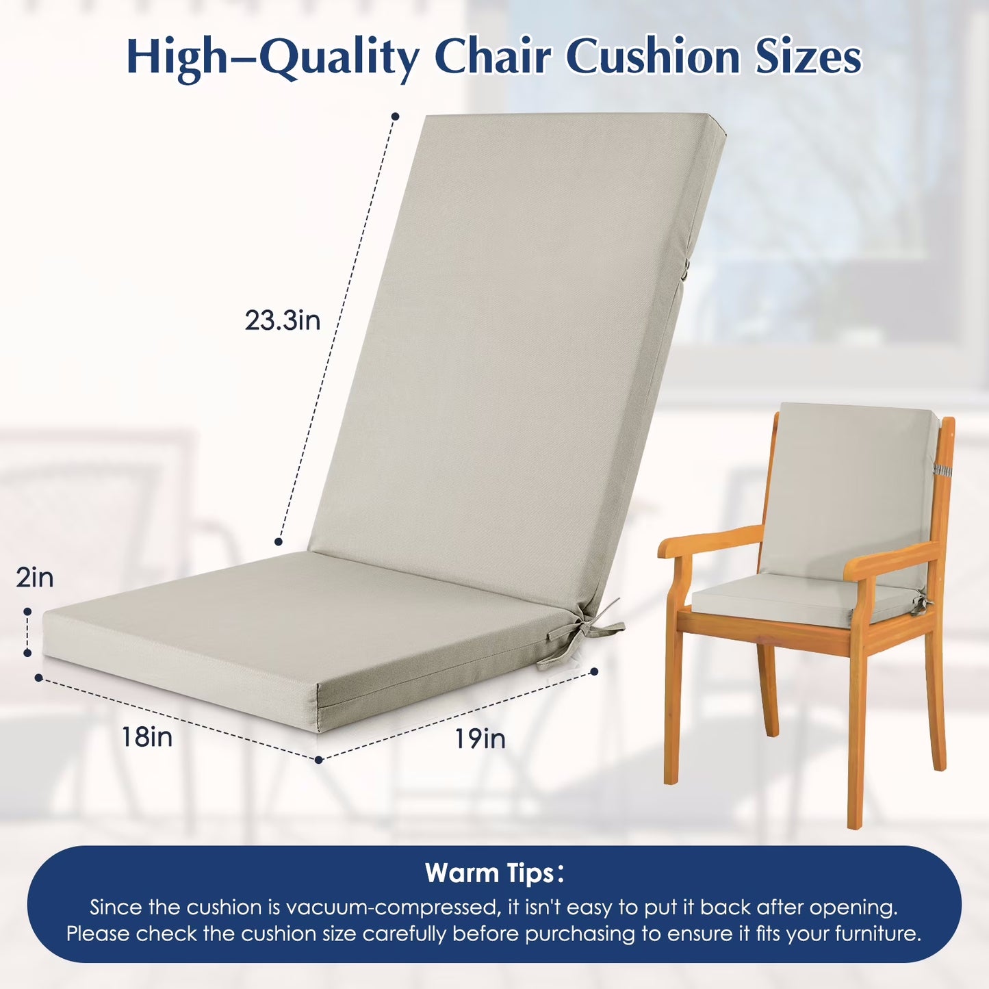 Lafaytte Outdoor Chair Cushions, Thick Patio Seat Cushions Outdoor Chair Pads, 42"L x 18"W Rectangle Waterproof Outdoor Chair Cushion Garden Sofa Couch Chair Pads, Premium Comfortable, Gray