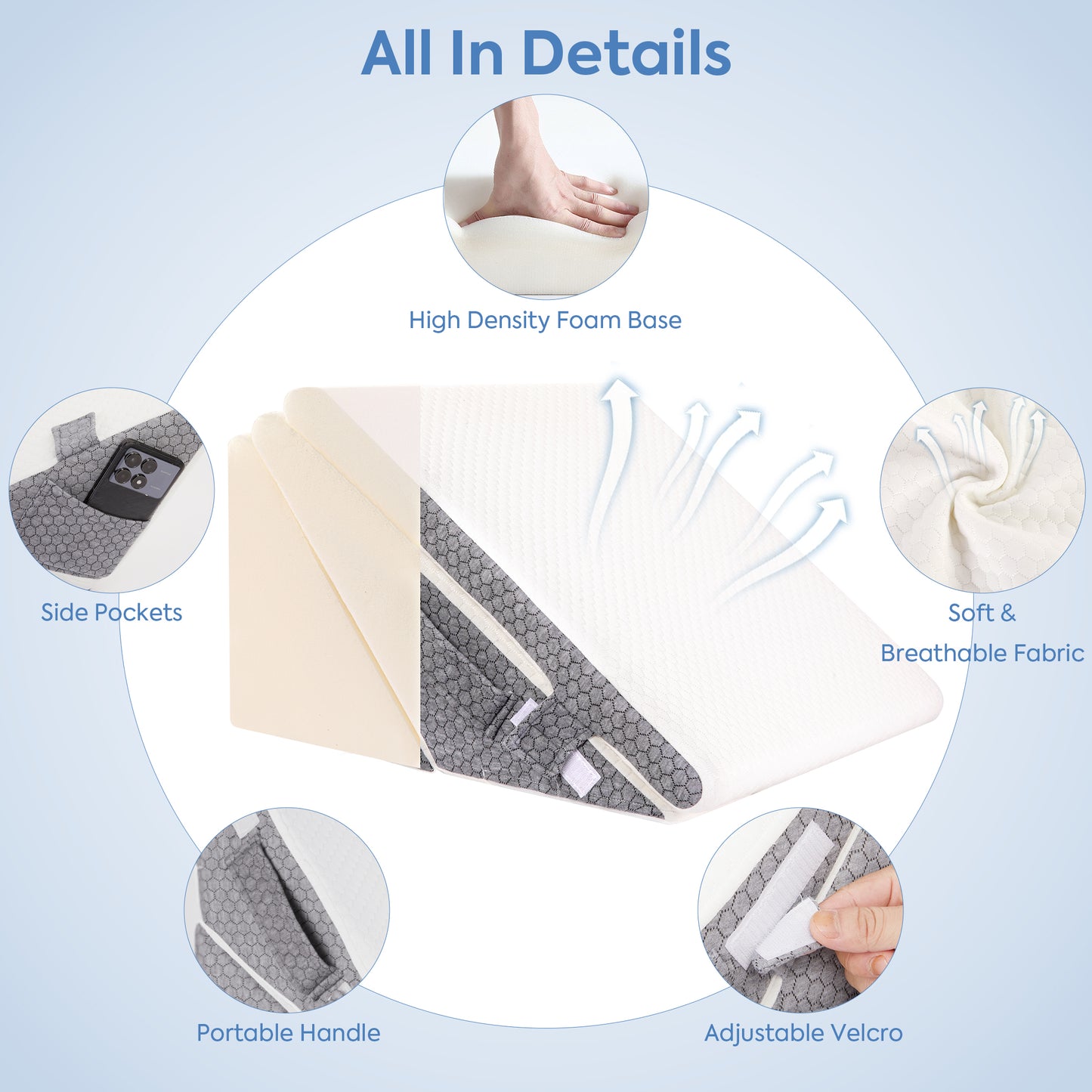 WANALIT Bed Wedge Pillow for Sleeping, Adjustable Orthopedic Pillow for Acid Reflux, Back & Snoring Relief, Post-Surgery Recovery, High Density Foam Wedge Pillow Set, White