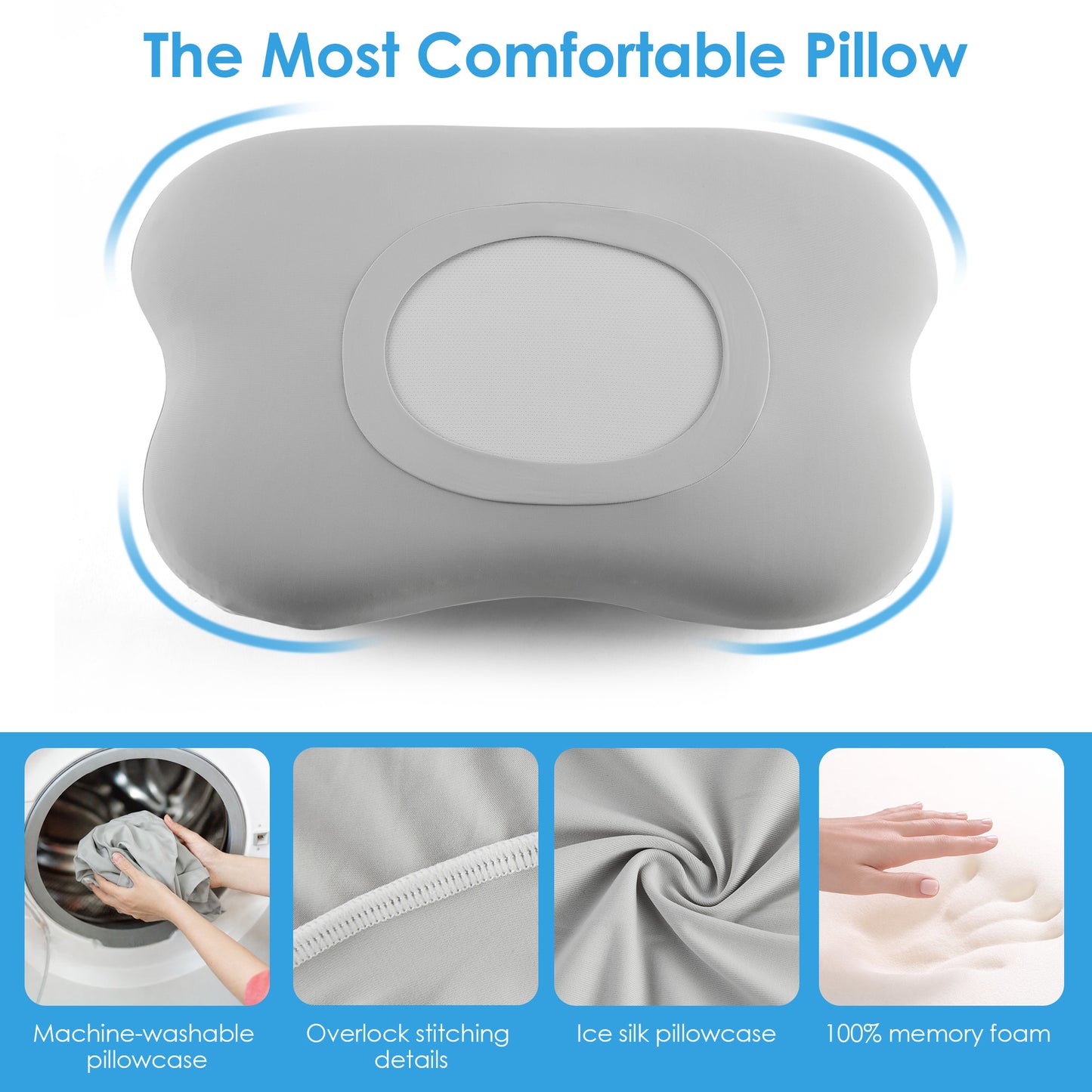 MOONORAH Cervical Pillow Orthopedic Cervical Pillow for Neck Pain Relief, Memory Foam Bed Pillow with Pillowcase, Contour Bed Pillow for Sleeping Support for Side Back Stomach Sleepers, Gray