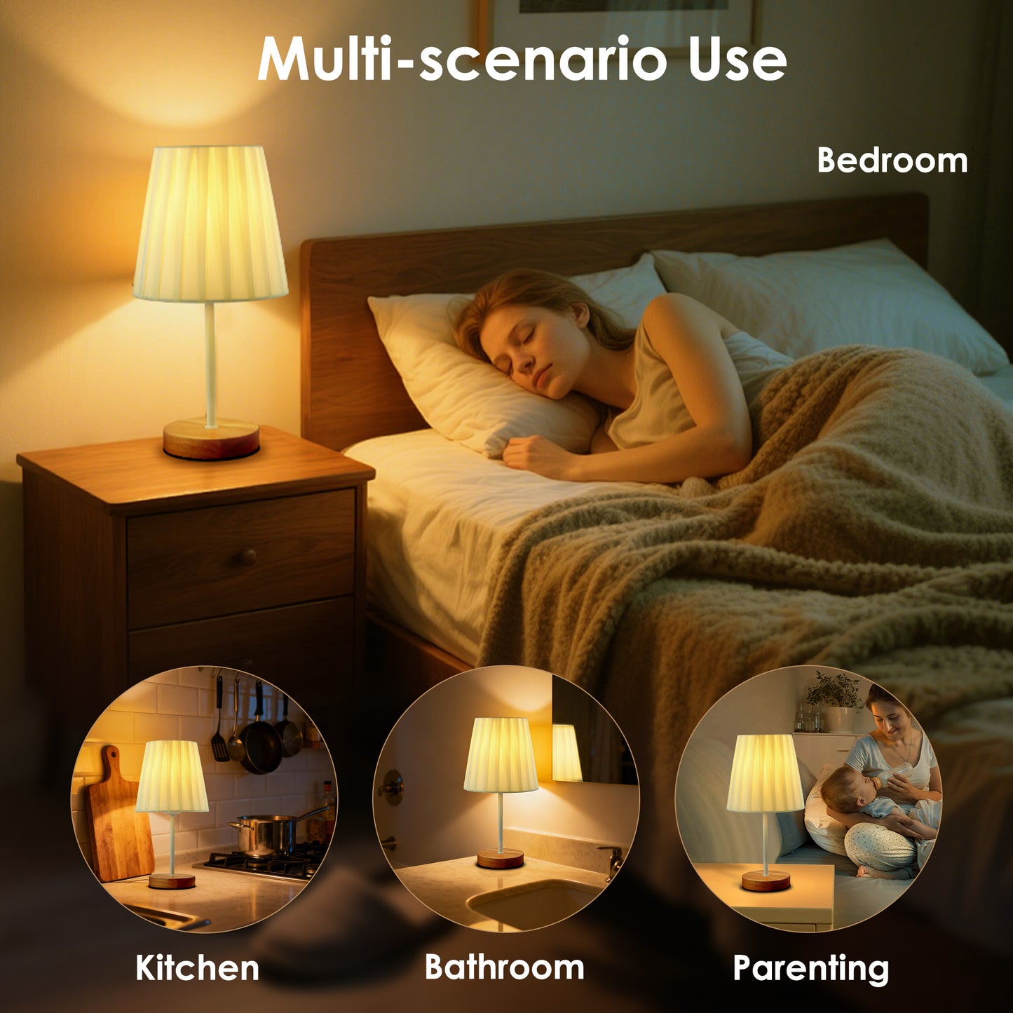 LAFAYTTE Fabric Wooden Table Lamp Bedside Nightstand Lamp Simple LED Desk Lamp for Home Bedroom Living Room Office Study