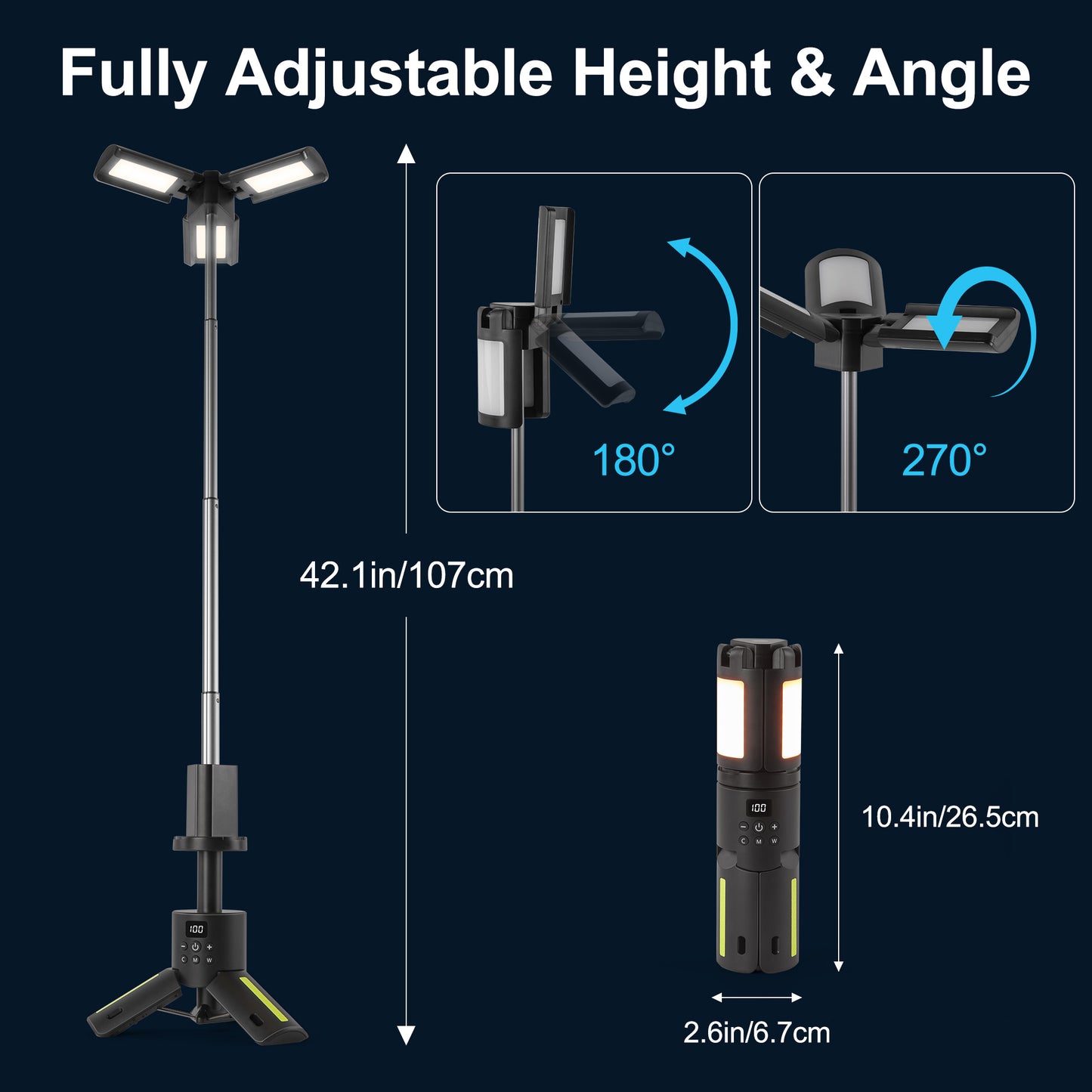 LAFAYTTE Telescopic Camping Lights, Rechargeable Camping Lantern with Stand, 12000mAh IPX5 Waterproof Outdoor Camping Lanterns Work Light for Emergency Use