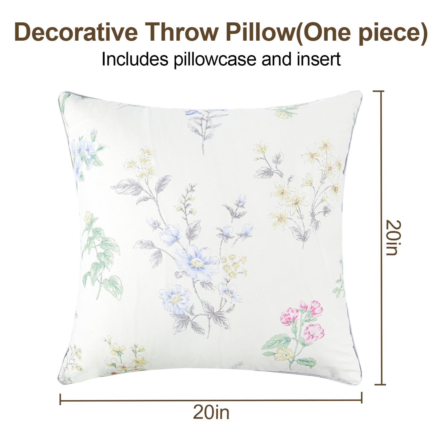 MOONORAH Throw Pillow, 20 x 20 Inches Decorative Pillows with Zipper Closure for Sofa, Bed and Couch Decorative Stuffer Pillow, Flowers