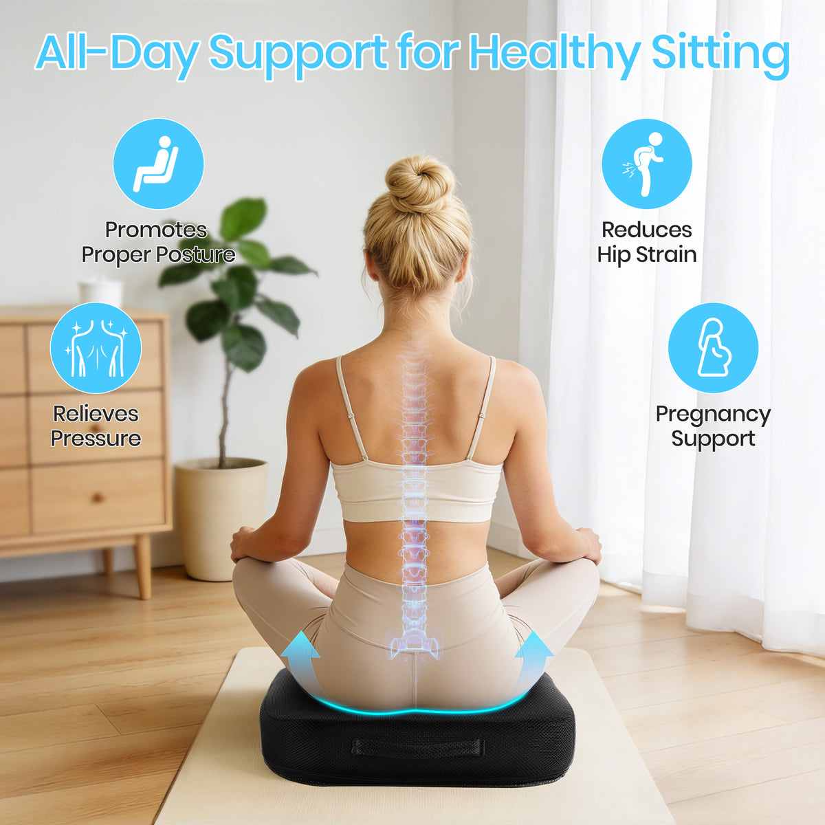 KAIPARA Large Memory Foam Seat Cushion for Office Chairs, Car Seat, Wheelchair, Chair Cushions for Tailbone Pain Relief, Sciatica & Back Support Pillow