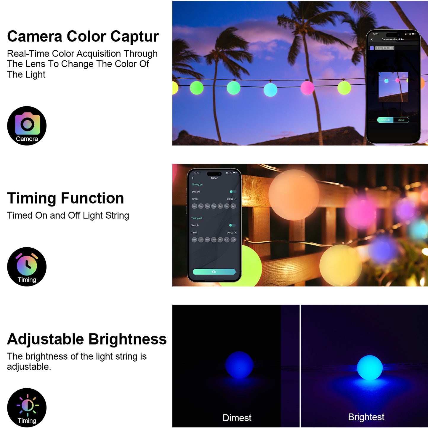 LOFTER-PRO Smart String Lights, Outdoor Lights with Dimmable Warm White LED Bulbs, 47 Scene Modes for Patio, Backyard, Balcony, IP65 Waterproof, App Control and Remote Control
