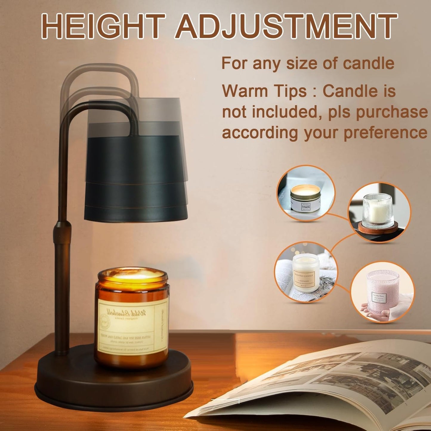 LOFTER-PRO Candle Warmer Lamp with Timer Dimmer, Height Adjustable Wax Melts Lamp with Dimmer and Timer, House Warming Gifts for Women Mom, with 2 Bulbs