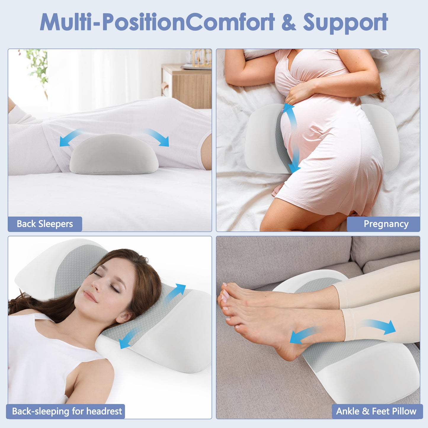 MOONORAH Lumbar Pillow for Sleeping, Memory Foam Waist Support Cushion for Lower Back Pain Relief, Bed & Side Sleeper Pillow for Waist Support, Orthopedic Contour Pillow - Light Grey