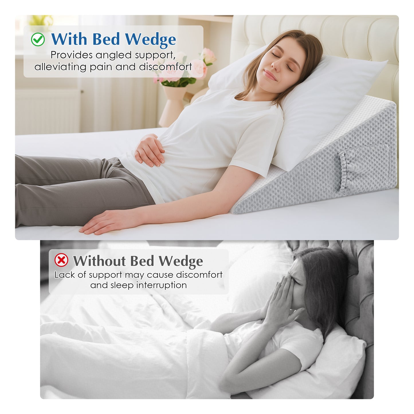 MOONORAH Wedge Pillow for Sleep Apnea, Bed Wedge Pillows for Headboard Triangle Memory Foam Removable Washable Cover for Acid Reflux Relief Sleeping Snoring Back Pain Heartburn