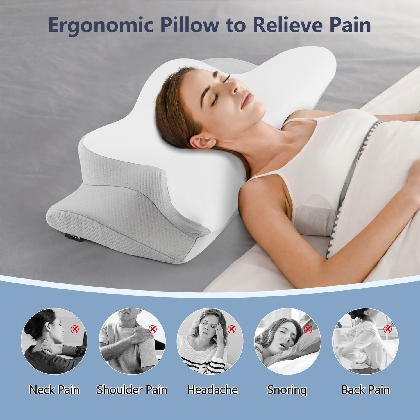 KAIPARA Memory Foam Bed Pillow for Sleeping, Cooling Dual Height Contour Pillow for Side, Back and Stomach Sleepers, Removable Washable Cover, Gray