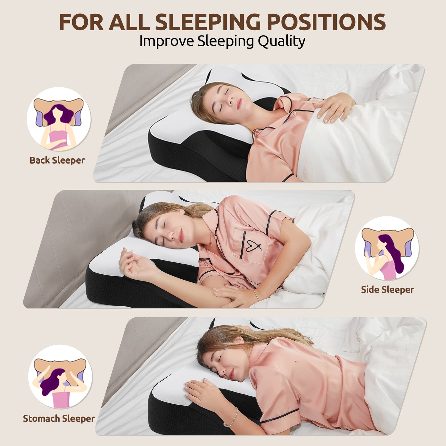 MOONORAH Memory Foam Pillows Neck Support Pillow for Pain Relief,Ergonomic Cervical Pillow Sleeping for Shoulder Pain,Orthopedic Contour Bed Pillow for Side Back Stomach Sleepers,Blac,Queen 24×14.9in