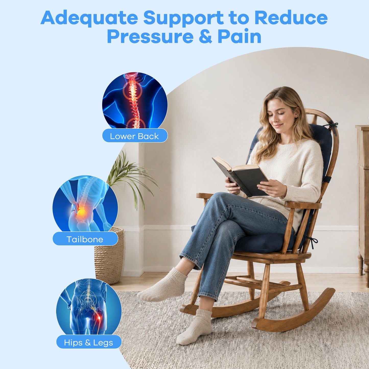 DONAMA Outdoor Rocking Chairs Cushions Waterproof Fade-Resistant Patio Chair Cushion, Indoor Seat Pads with Ties for Rocker Furniture Navy Blue