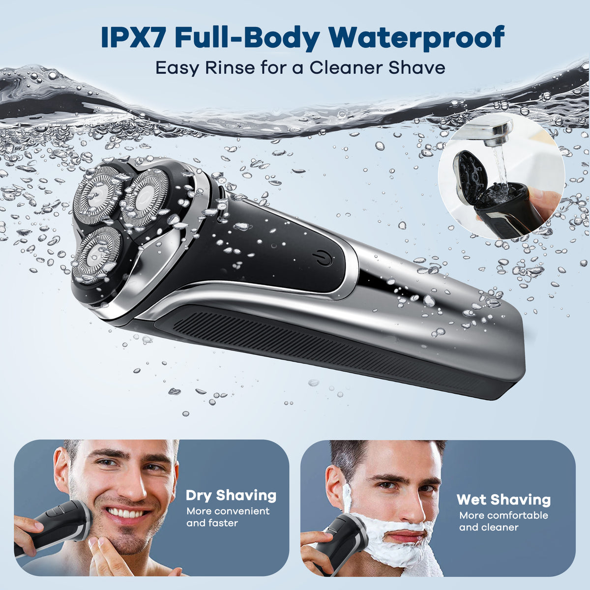 WANALIT Electric Razor for Men - Wet Use Rotary Shaver with Pop-Up Trimmer
