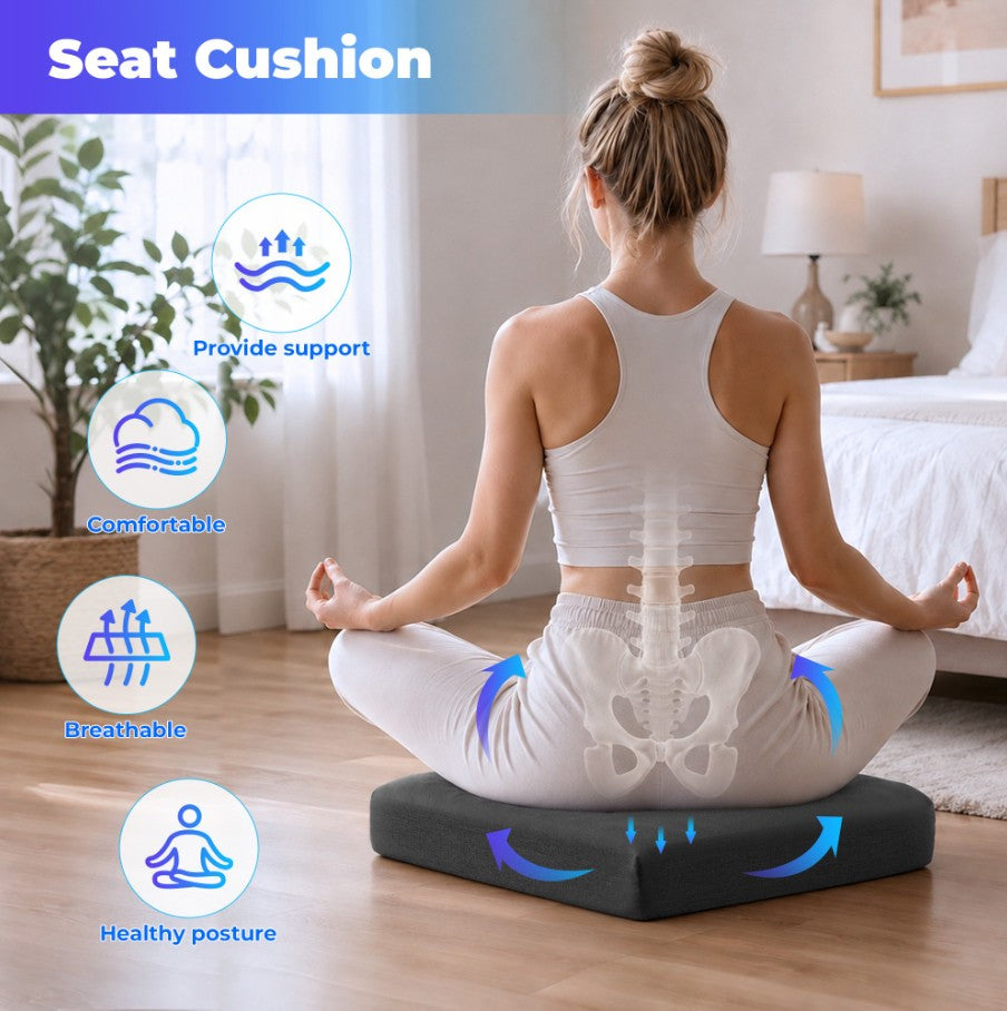 WANALIT Wheelchair Seat Cushion, Relieve Sciatica, Back, Coccyx, Pressure Sore and Ulcer Pain, Refreshing Ergonomic Chair Cushion with Waterproof Fabric, Anti-Slip Cover (Black)