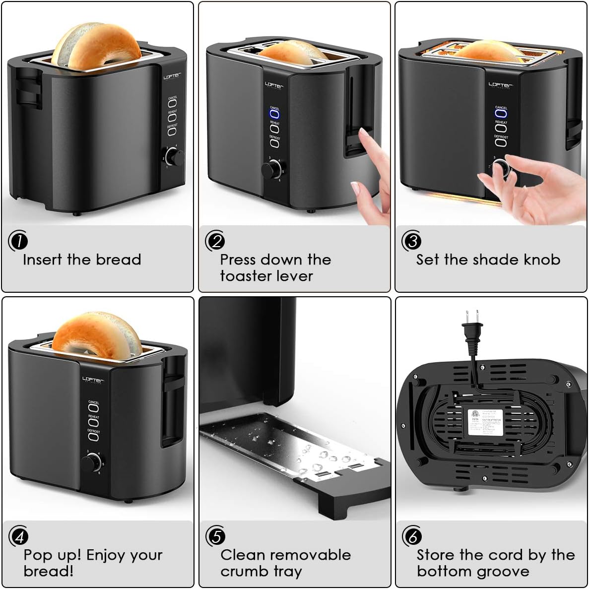LOFTER 2 Slice Toaster, Stainless Steel Bread Toasters with Warming Rack Best Rated Prime,  800W