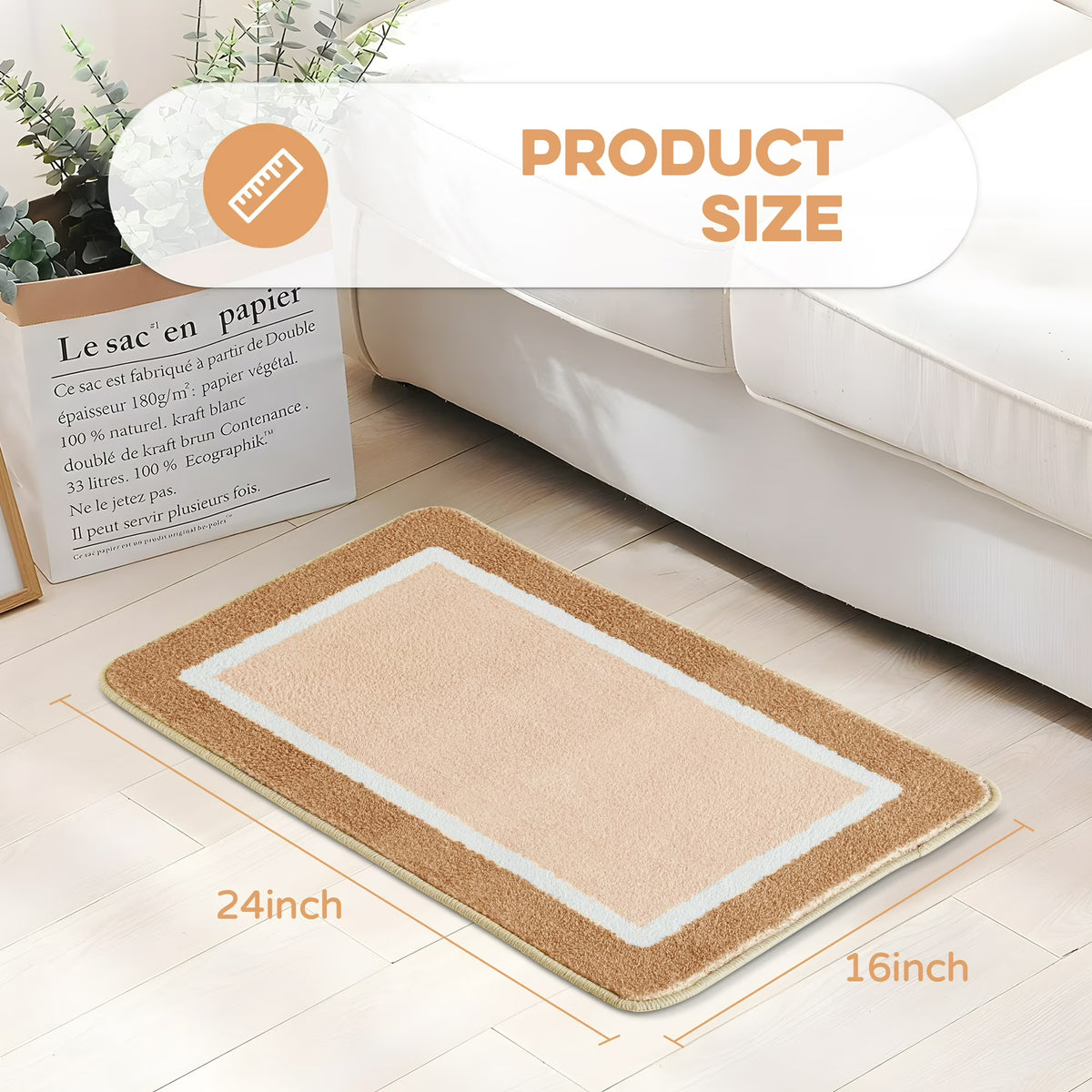 Onekawa Bath Mat - Soft Absorbent Microfiber, Non Slip - 16" x 24", Brown