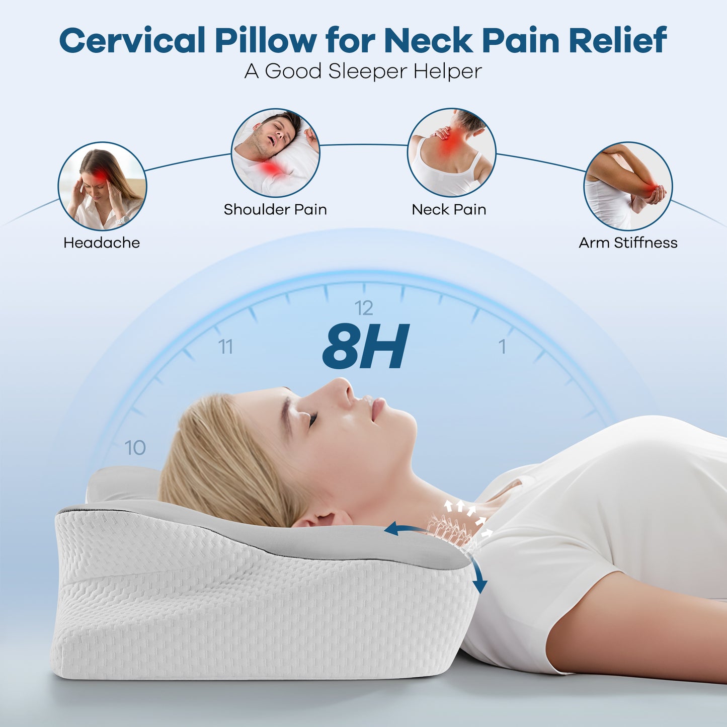 Butterfly Cervical Pillow for Neck Pain Relief, MOONORAH Ergonomic Memory Foam Pillow for Side and Back Sleepers, Orthopedic Contour Support with Cooling Breathable Cover (24.9"L x 14"W)