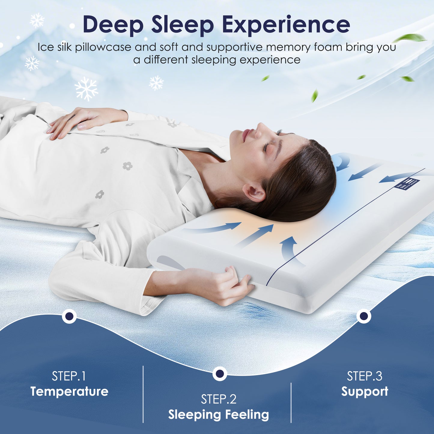 MOONORAH Cooling Memory Foam Bed Pillow for Neck Pain Relief, Two-Sided Cooling Pillow for Back, Stomach and Side Sleepers, Two Firmness, Hotel Quality Bed Pillows, Queen Size, 28" x 16"