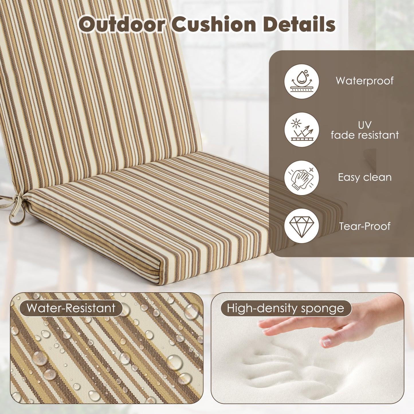 MOONORAH Outdoor Chair Cushions for Patio Furniture, 40"L x 18"W Rectangle Outdoor Chair Pads for Garden Sofa Couch Chair, Midback Chair, Rocking Chair, Waterproof Patio Seat Furniture Cushion