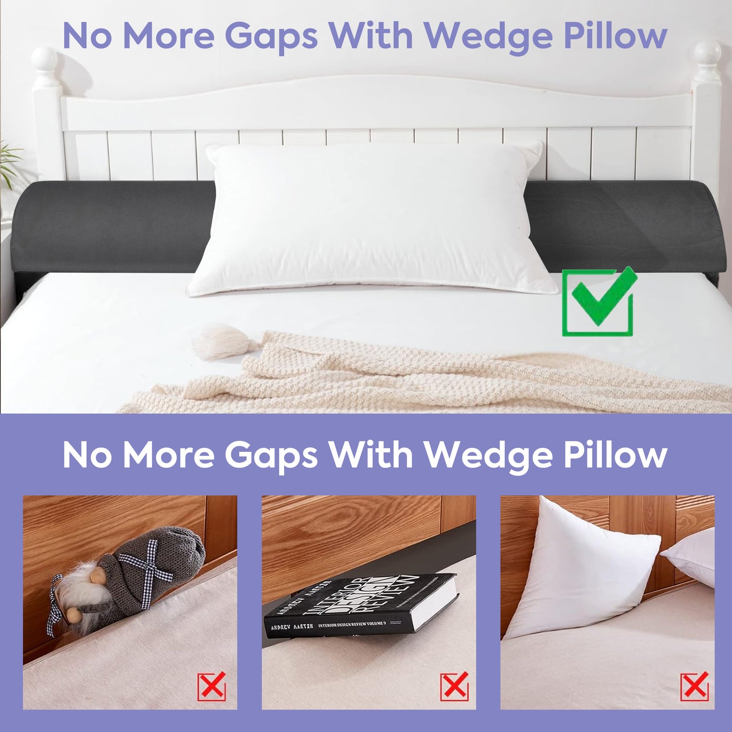 MOONORAH Queen Wedge Pillow Headboard/Bed Wedge Pillow for Headboard/Bed Gap Filler/Headboard Pillow,Pillow Wedge for Headboard Gap(0-6"),Stop Loosing Your Pillows,Phone(Gray 60"x10"x6")