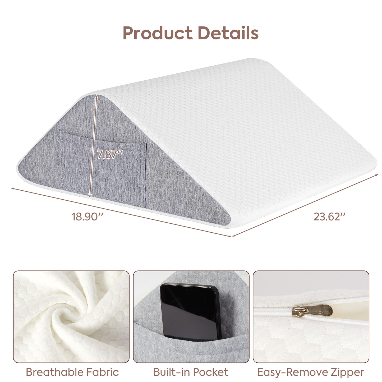 WANALIT Knee Wedge Pillow for Back Sleepers, Triangle Leg Elevation Cushion for Hip, Knee & Tailbone Pain Relief, Post-Surgery Support Pillow – White