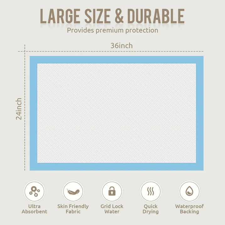 OTDLIGHT Disposable Underpads, Incontinence Bed Pads Super Absorbent Underpads 24" x 36" XL-Size, Waterproof Pee Pads, Thick Quilted Chucks Pee Pads for Adults, Kids and Babies, 30 Count