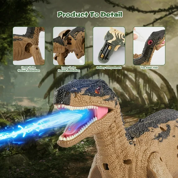 ENERFACE Light chasing remote control spray dinosaur,Lights Remote Control Dinosaur,for Boys Girls 3-8 Years Old,for Christmas Gift,Yellow