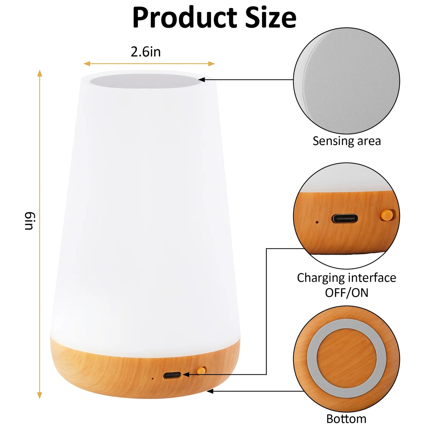 Onekawa Night Light,Dimmable Touch Table Lamp with 5 Brightness and 7 Colors,Night-Lights suitable for Nursery & Bathroom & Bedroom,White