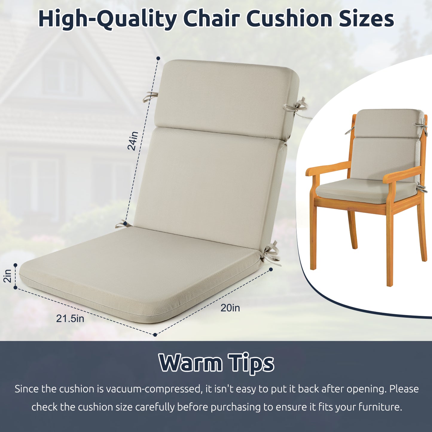 MOONORAH Outdoor Chair Cushions, 44"L x 21.5"W Patio Seat Cushions Outdoor Chair Pads with Ties, Waterproof Outdoor Chair Cushion Garden Sofa Couch Chair Pads, Sofe Comfortable, Grey