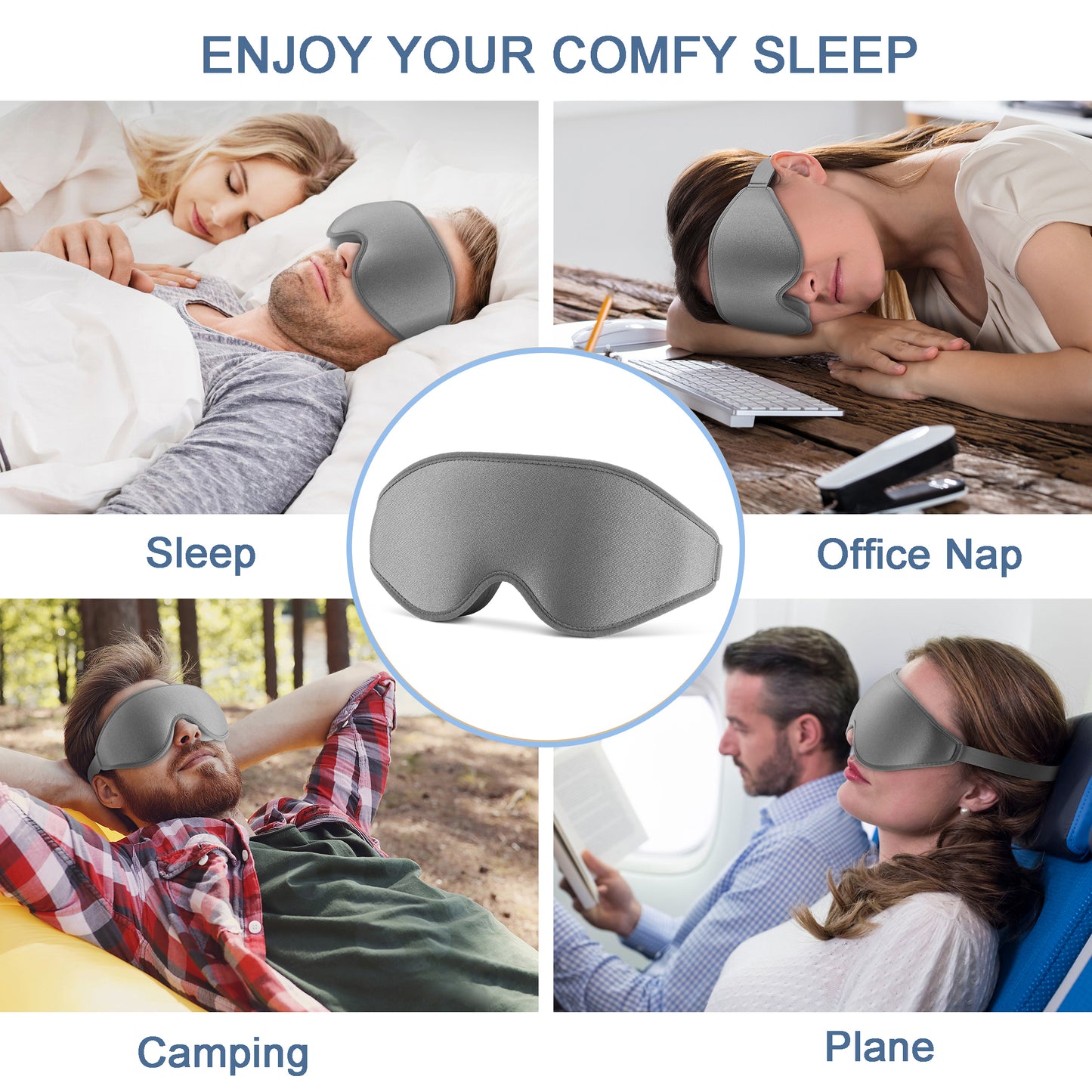 MOONORAH Sleep Eye Mask, 3D Contoured Eye Covers, 100% Light Blocking with Adjustable Strap, Sleeping Mask for Side Sleeper Men Women Memory Foam, Grey
