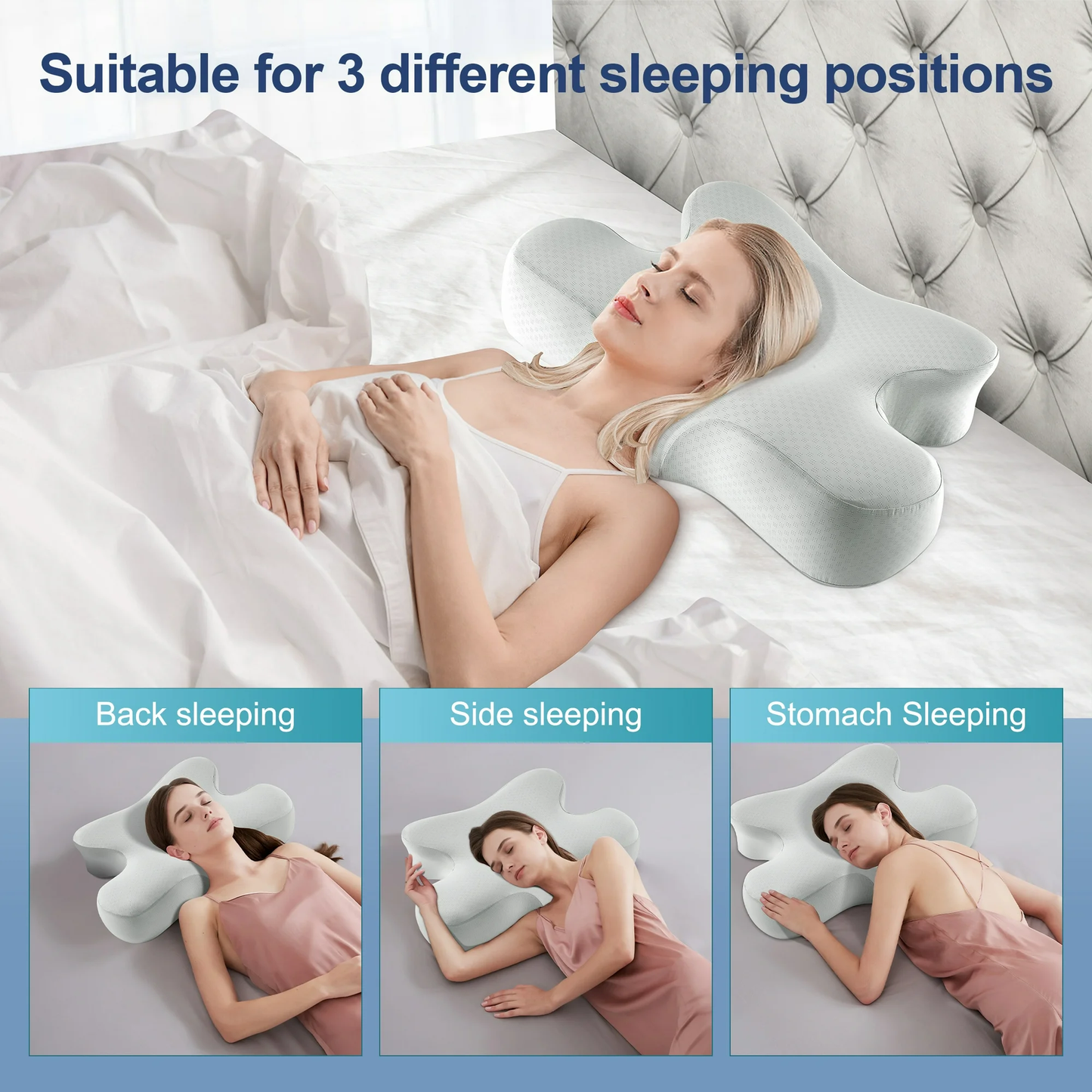 MOONORAH Cervical Pillow for Neck and Shoulder,Ergonomic Neck Support Pillow for Pain Relief,Contour Memory Foam Pillows for Side Back & Stomach Sleepers with Cooling Pillowcase,Gray ﻿