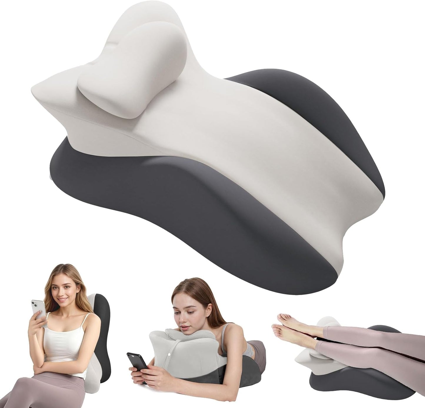 MOONORAH Memory Foam Wedge Pillow for Adults, Multi-Position Support Bed Pillow with Removable Cover for Sleeping Sitting Up Prone Reading Pillow & Knee Support Leg Elevation (Double Gray)