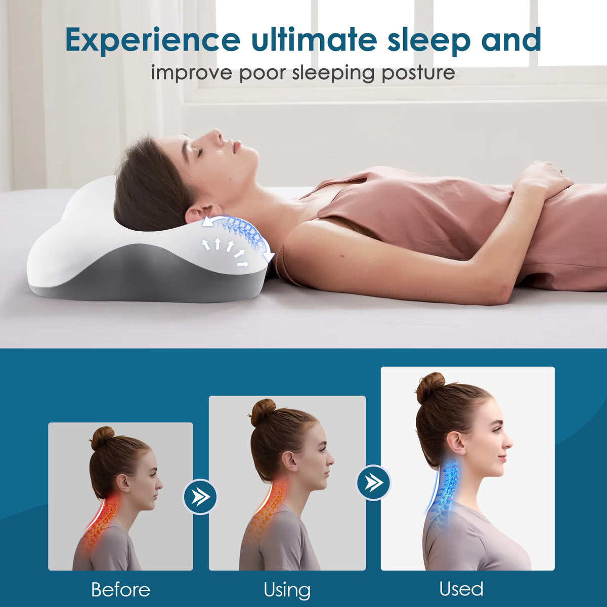 MOONORAH Memory Foam Neck Pillow - Extra Soft for Back Sleepers - Queen, Gray