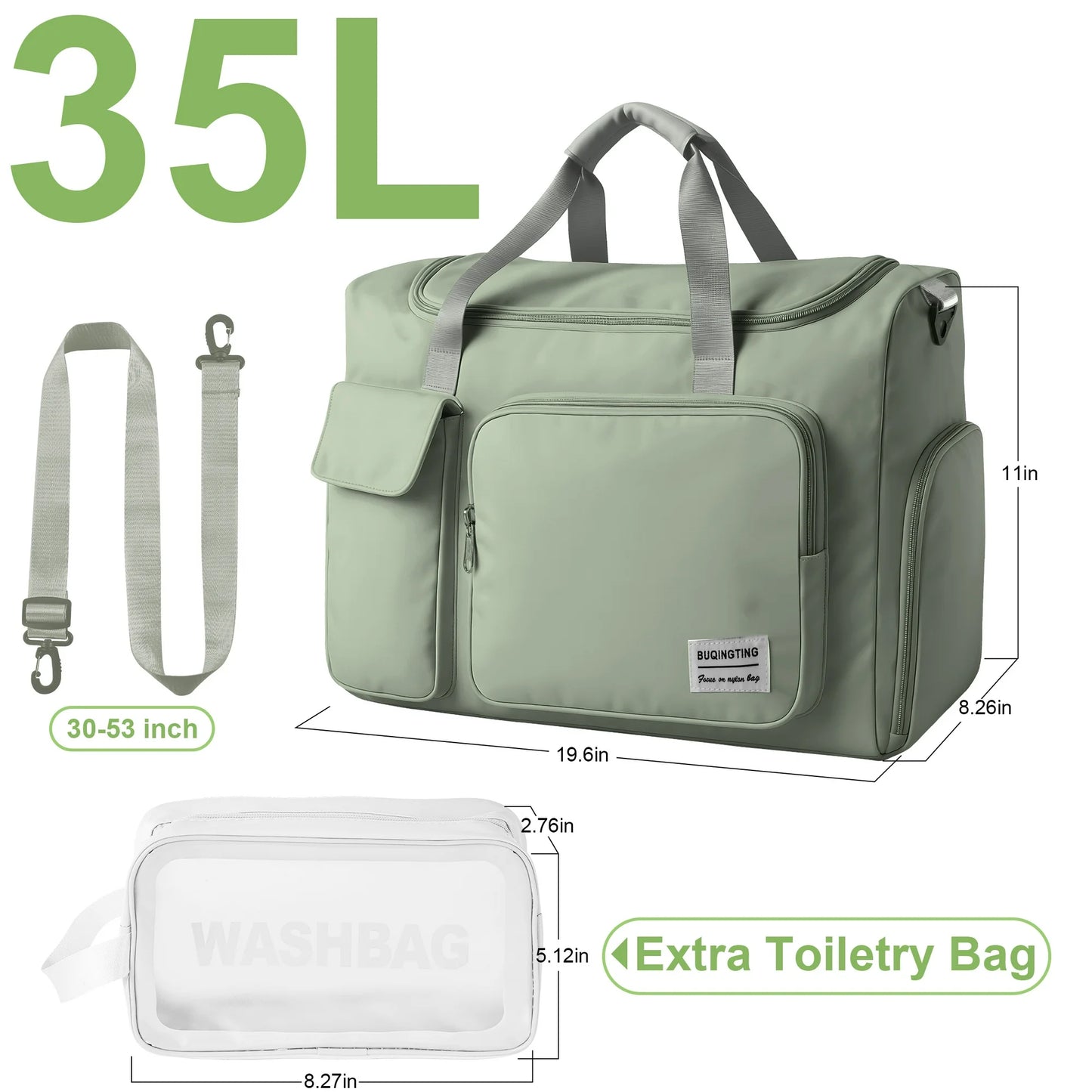 Onekawa Gym Bag 35L for Men & Women -Travel Duffel Bag , Waterproof Sports Duffel Bag with Toiletry Bag, Foldable Travel Backpack for Camping, Yoga, Weekend Trips - Green