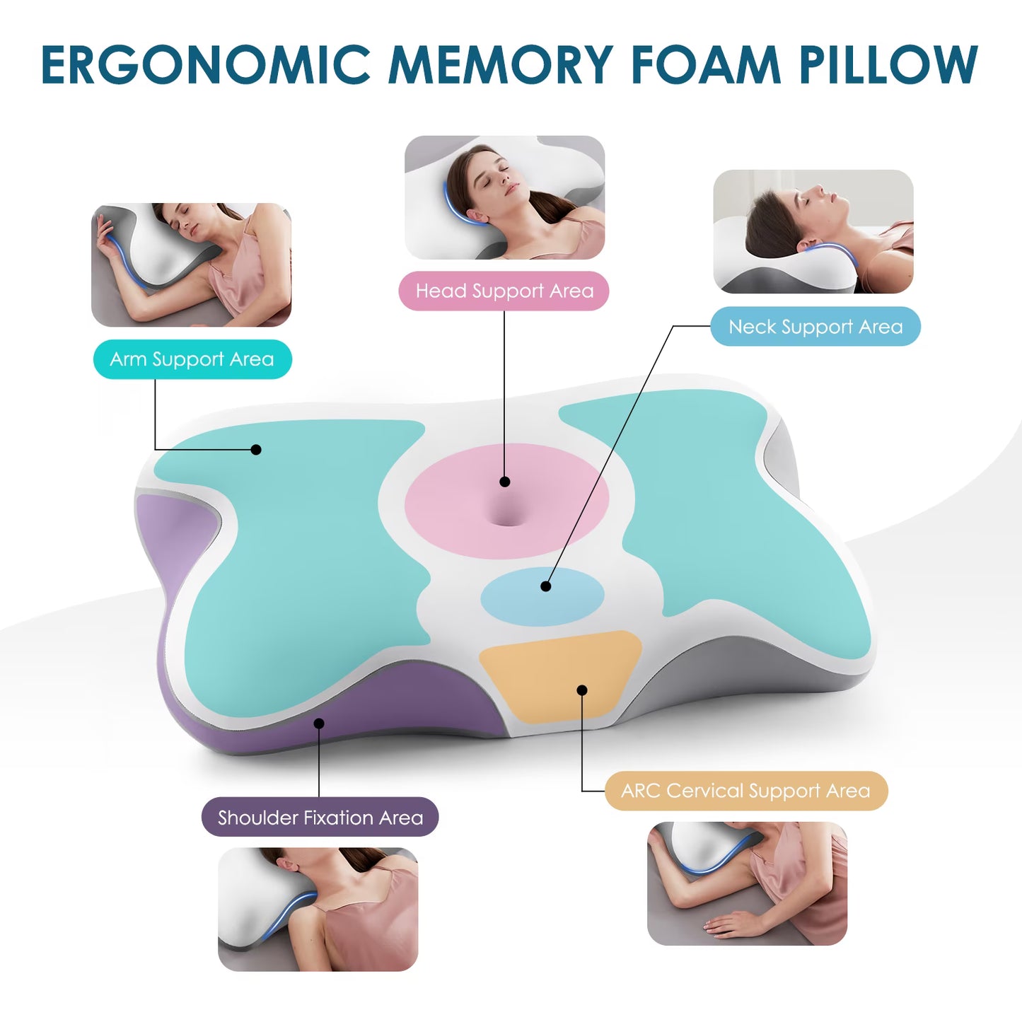 MOONORAH Memory Foam Neck Pillow - Extra Soft for Back Sleepers - Queen, Gray