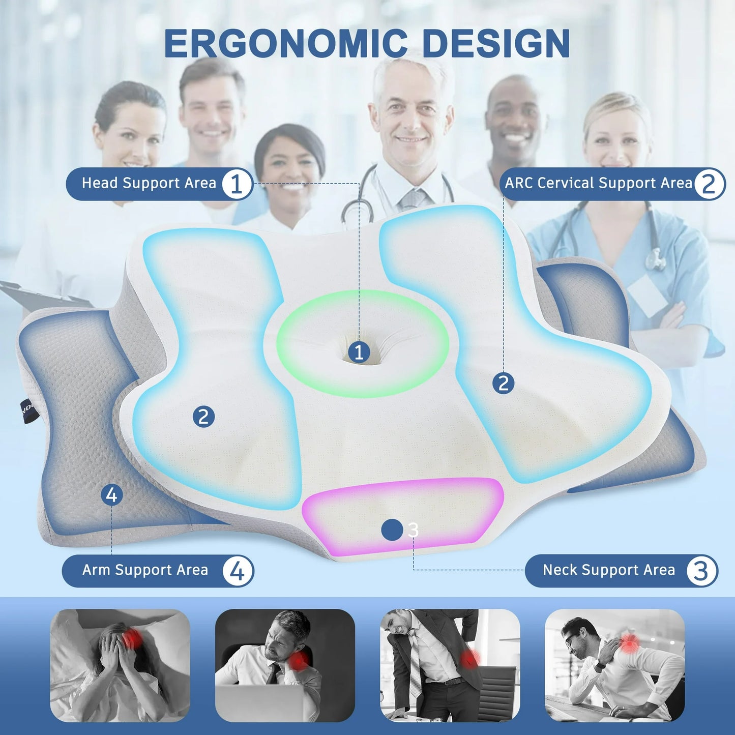 DONAMA Cervical Pillow for Neck Pain Relief,Contour Memory Foam Pillow,Ergonomic Orthopedic Neck Support Pillow for Side,Back and Stomach Sleepers with Breathable Pillowcase King Size Gray